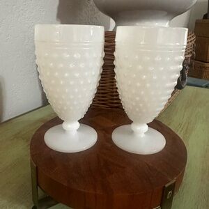 White Hobnail Milk Glass Goblets Anchor Hocking Set